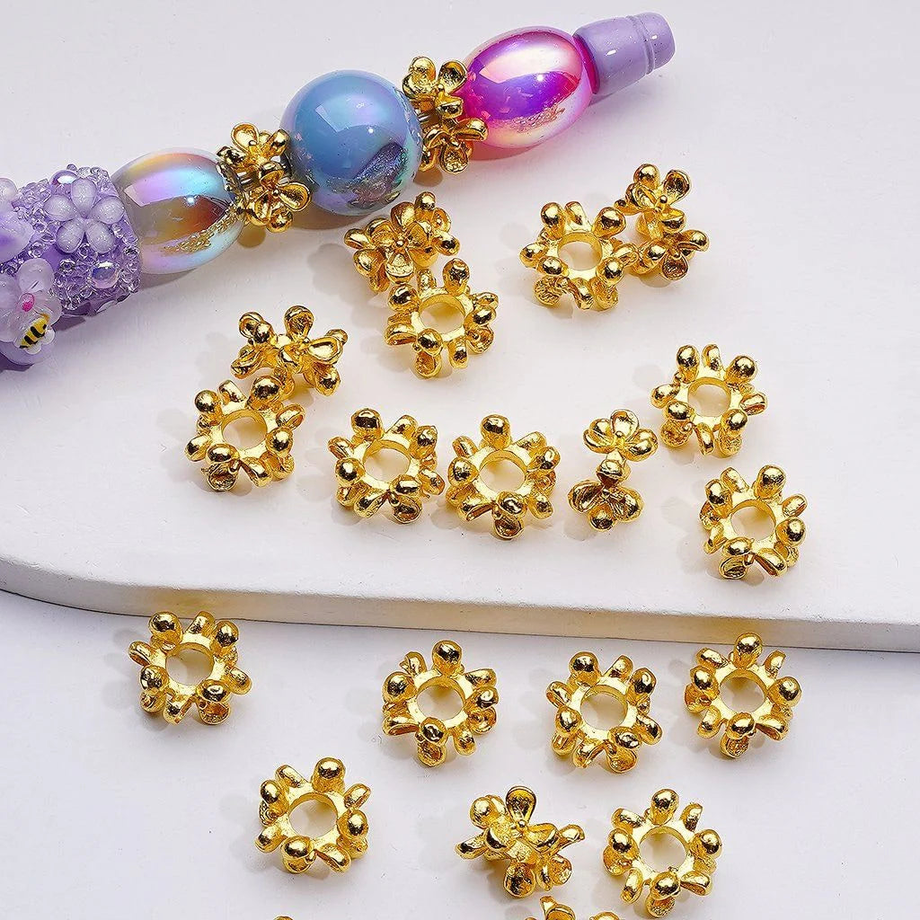 z-Gold Color Metal Beads with Three Petal Flower Spacer, 12 MM