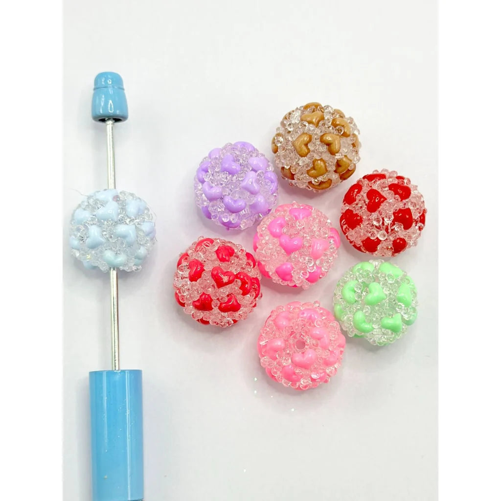 z-Small Cute Solid Color Heart Clear Round Sugar Acrylic Beads, Random Mix, Around 20MM
