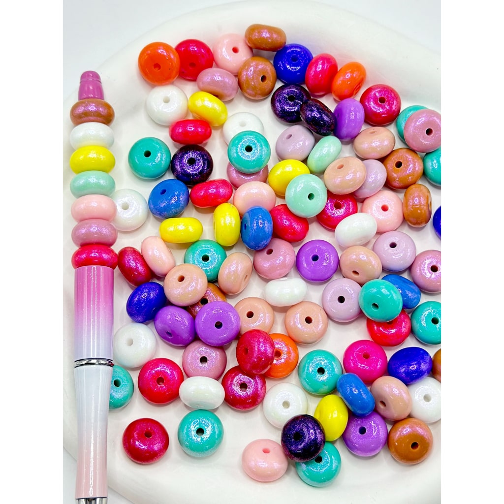 z-Glittery Wheel Spacer Silicone Beads in Solid Color, Random Mix, 14MM