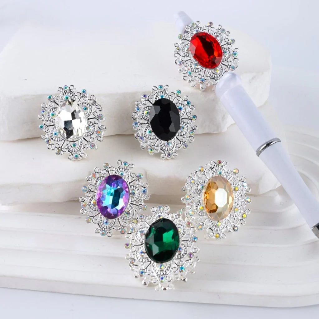 z-Gold and Silver Colored Metal Beads Delicate Flowers with Mini AB and Large Oval Rhinestones 32×28MM Random Mix