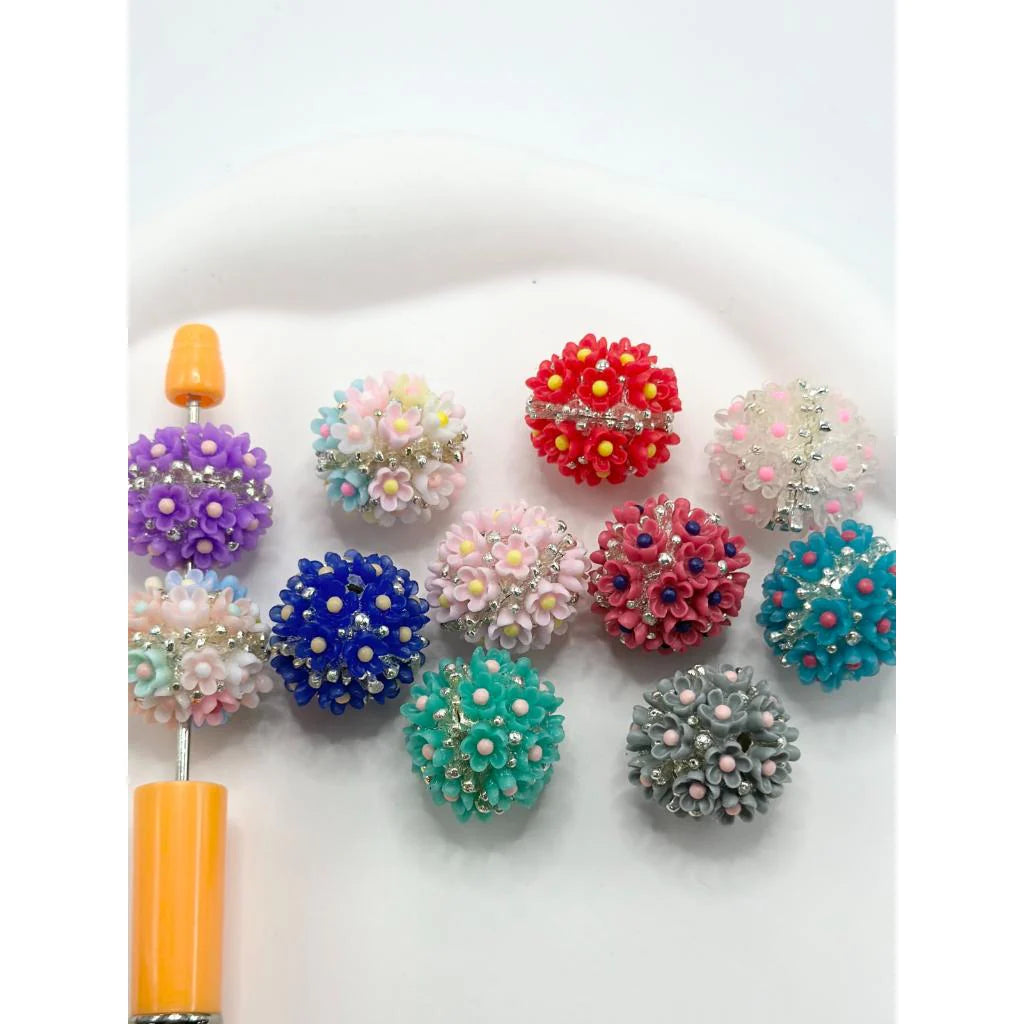 z-Alloy Acrylic Beads with Small Dopamine Colors Flowers, Random Mix, 22MM by 20MM