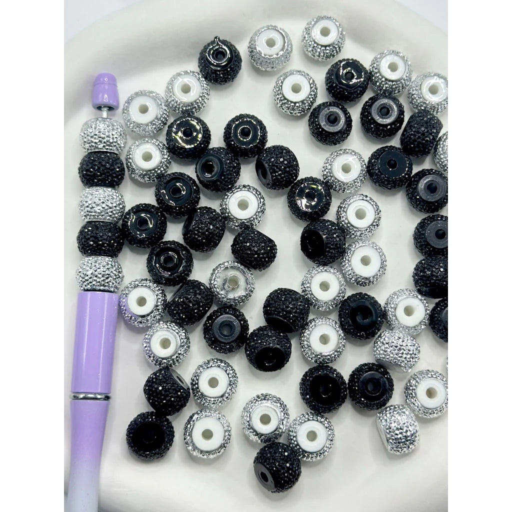 z-Silver & Black Rhinestone Wheel Acrylic Beads, 14*10MM