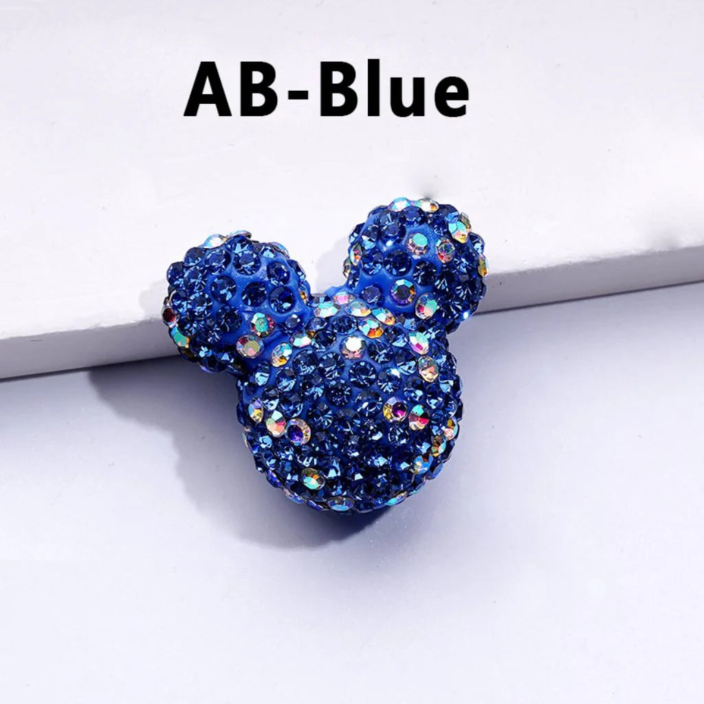 z-Vivid Cute Girl and Boy Mouse Head Clay Beads with Multi-Color & AB Rhinestones, 22*24*17MM