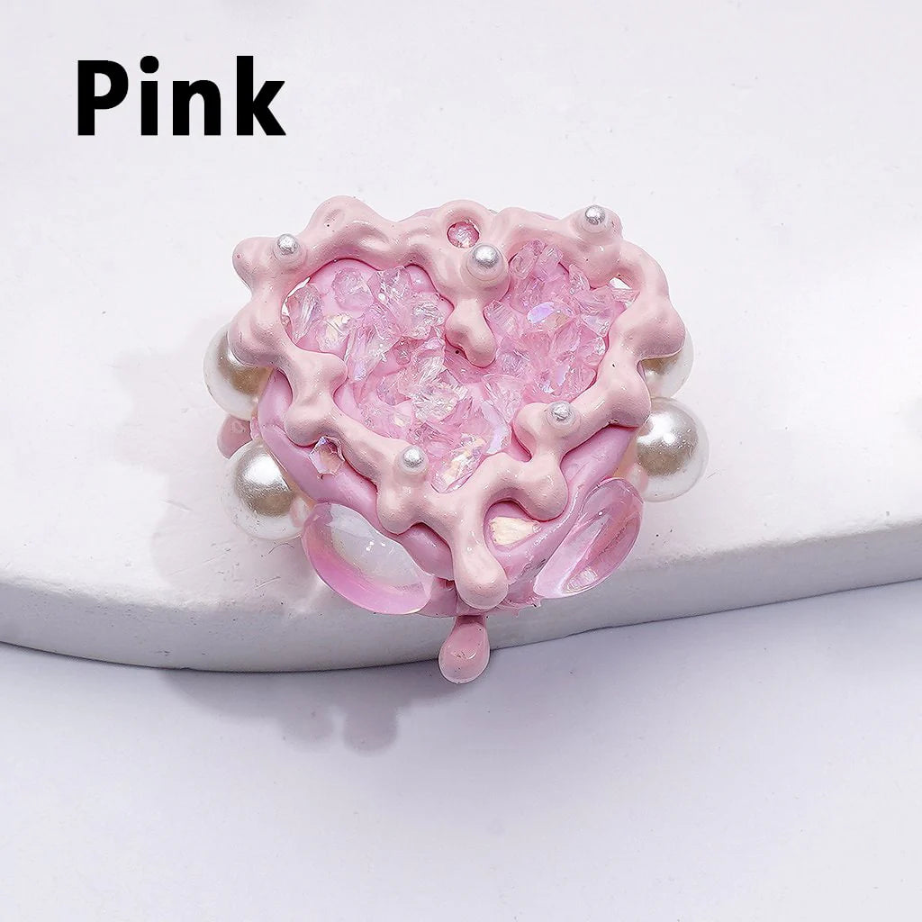 z-Cute Fancy Hand Painted Heart Frame with White Pearls Clear Oval Pearls Mini Stones Clay Beads, Around 24*28MM