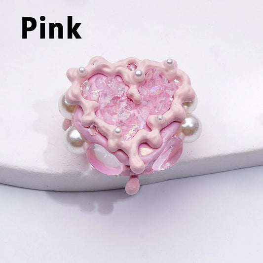 z-Cute Fancy Hand Painted Heart Frame with White Pearls Clear Oval Pearls Mini Stones Clay Beads, Around 24*28MM