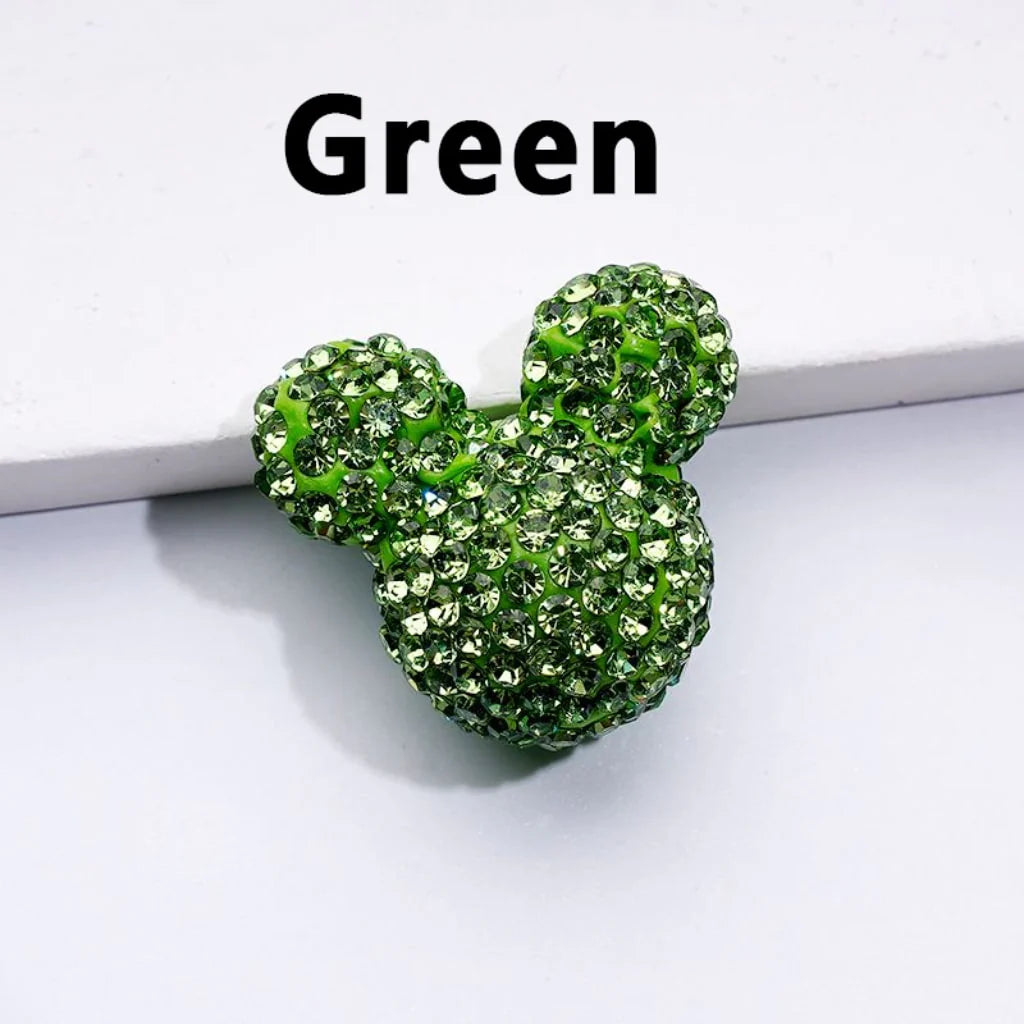 z-Vivid Cute Girl and Boy Mouse Head Clay Beads with Shiny Rhinestones in Solid Color, 22*24*17MM