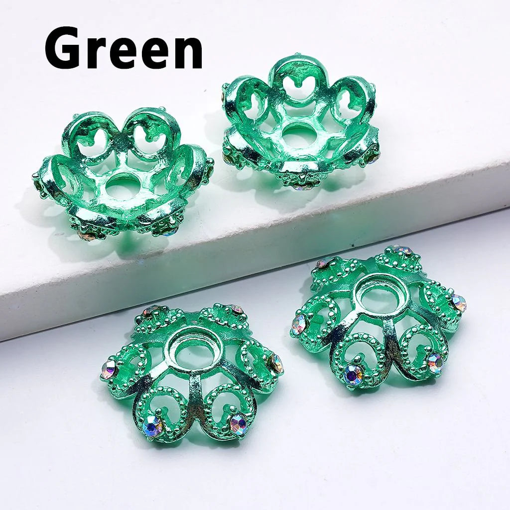 z-Exquisite Multi-Color Lotus Flower Metal Bead Caps Cages with AB Rhinestones, Around 19MM
