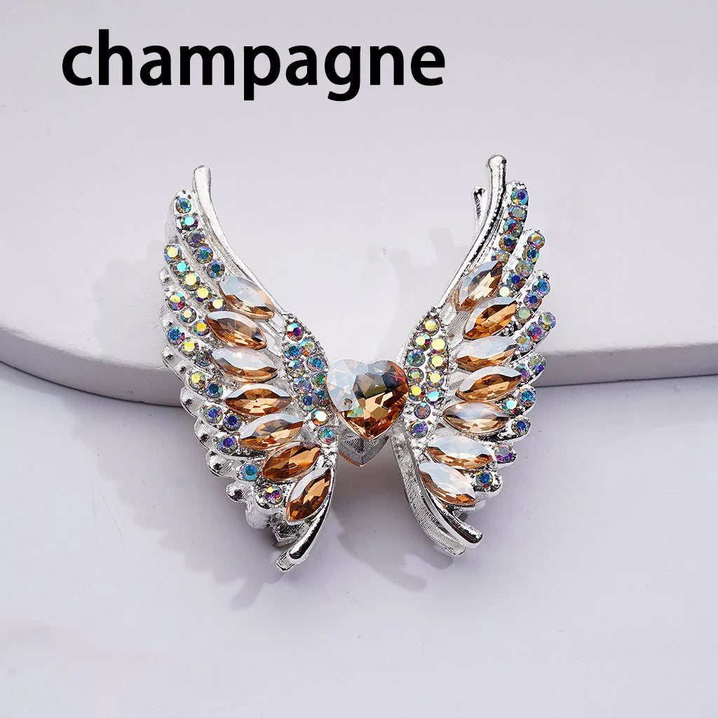 z-Silver Metal Beads Exquisite Angel's Wings Fancy Shiny Rhinestones, 46*50MM