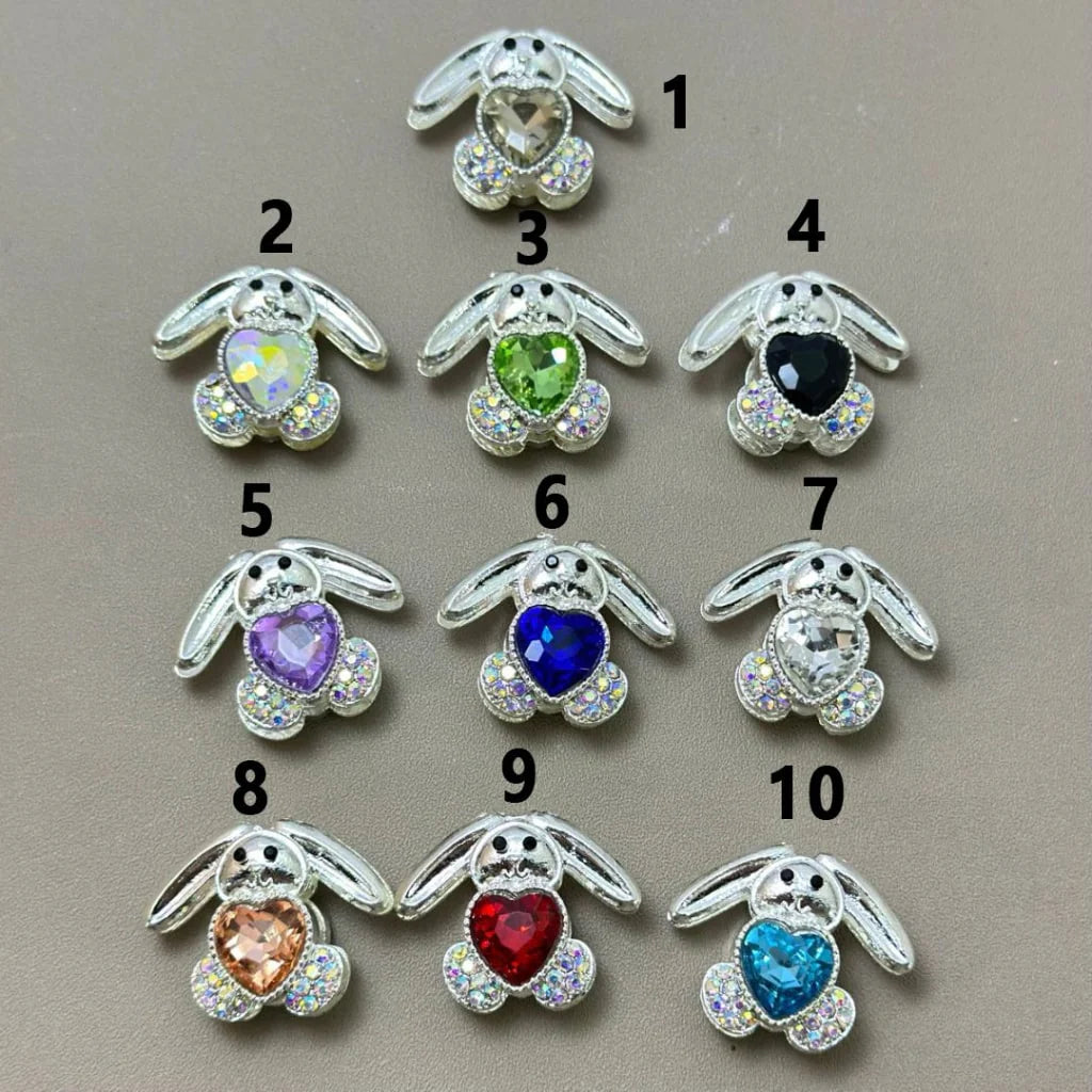 z-Silver Metal Beads Cute Bunny Rabbit with AB Mini Rhinestones Heart Shape Diamond 28*22MM, Please Read the Description
