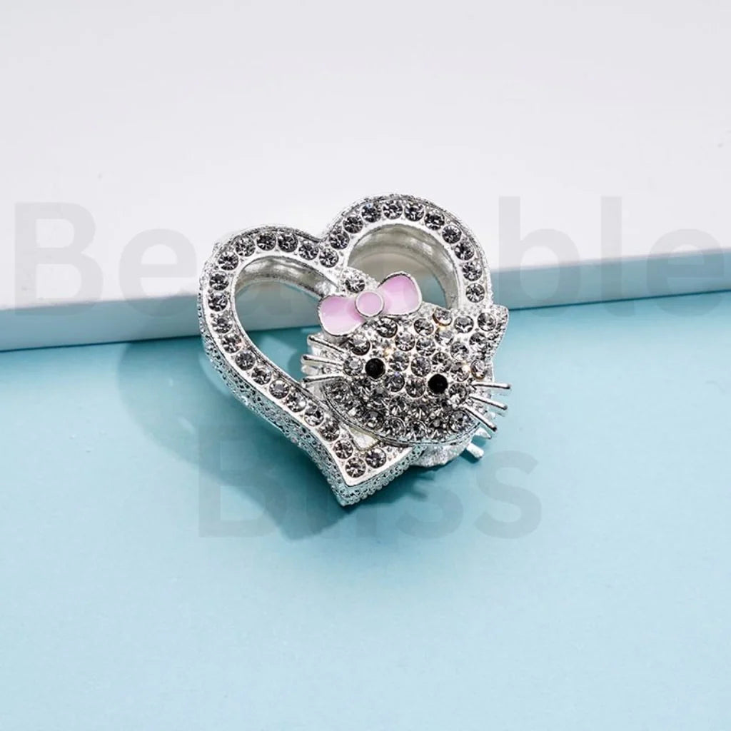 z-Silver Color Metal Beads Vivid Cute Cat Character Kitten with Clear Rhinestones, 27*28 MM Random Mix