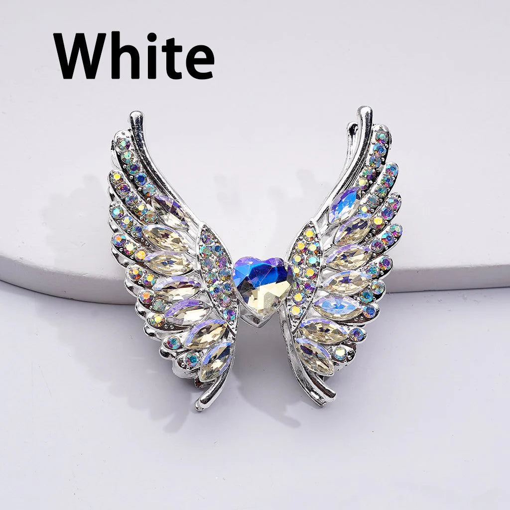 z-Silver Metal Beads Exquisite Angel's Wings Fancy Shiny Rhinestones, 46*50MM