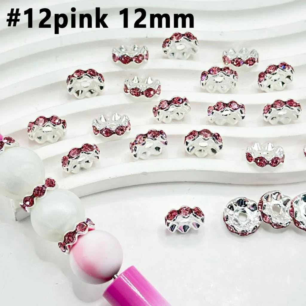 z-Metal Wavy Spacers with Rhinestones in Solid Colors, 12MM