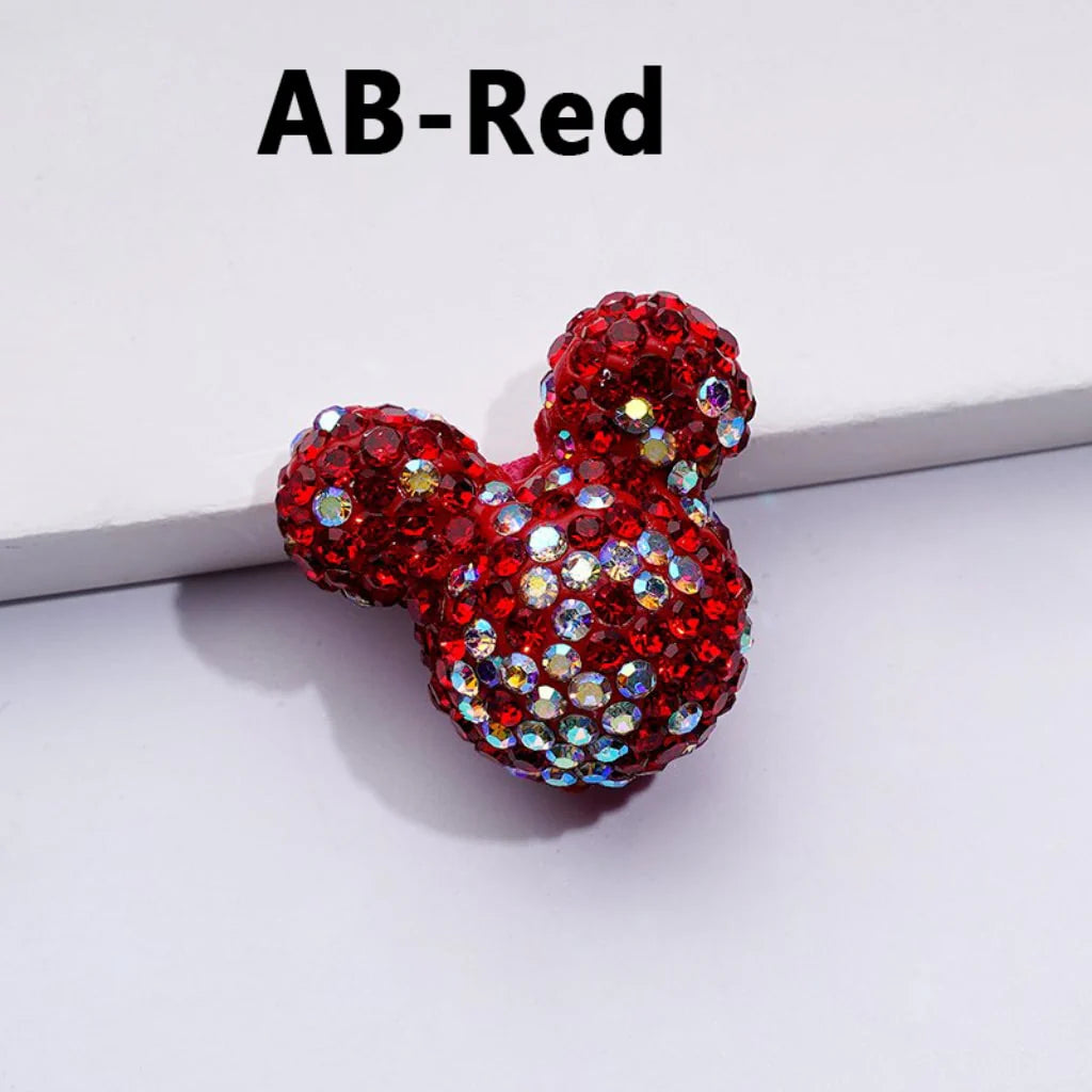 z-Vivid Cute Girl and Boy Mouse Head Clay Beads with Multi-Color & AB Rhinestones, 22*24*17MM