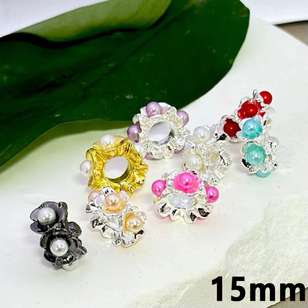 z-Multi Color Metal Beads with Exquisite White Pearl Flower Inside Spacer, 15MM