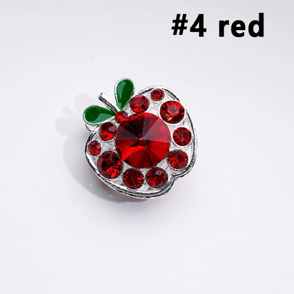 z-Silver Metal Beads Exquisite Fancy Apple with Colorful Rhinestones 25×25MM