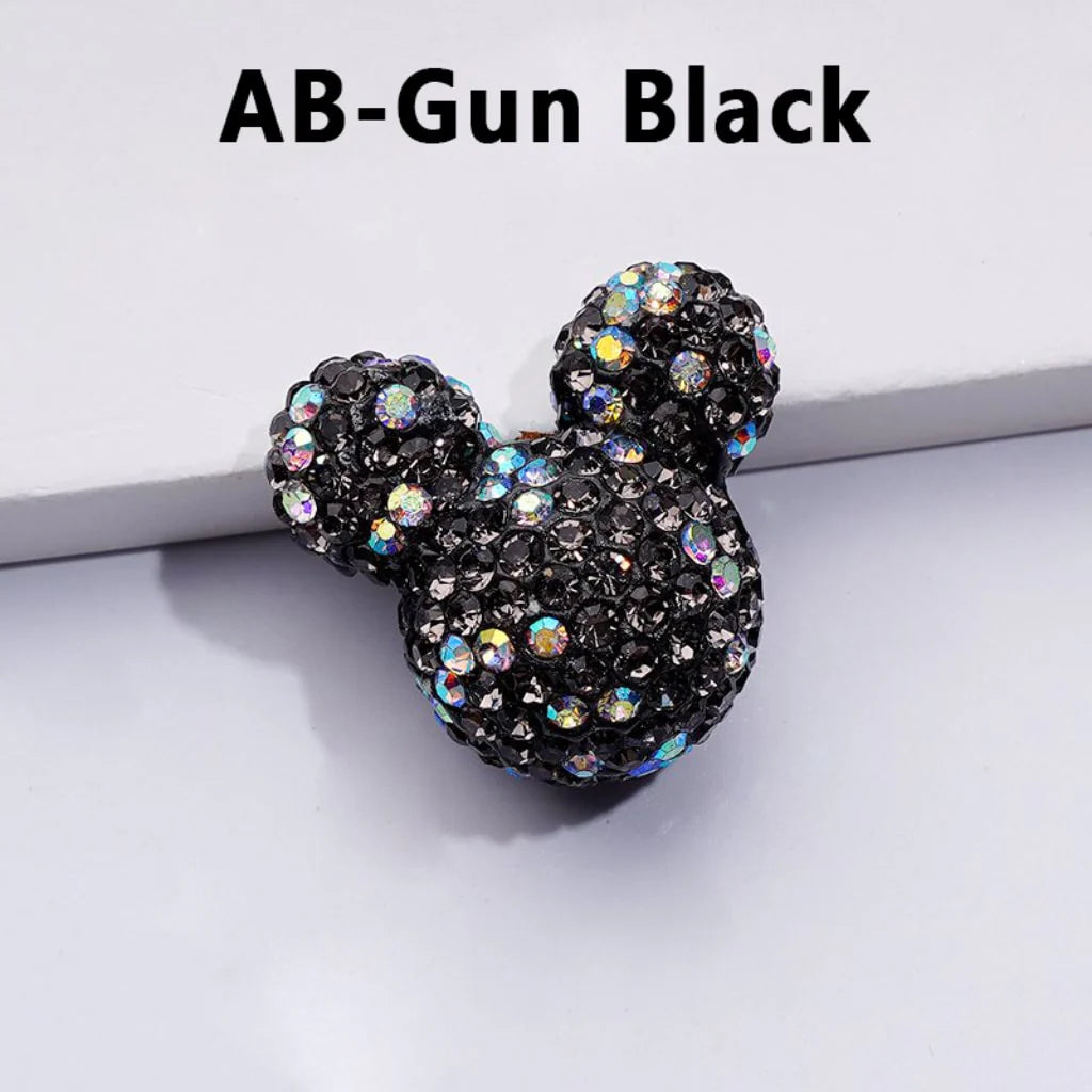 z-Vivid Cute Girl and Boy Mouse Head Clay Beads with Multi-Color & AB Rhinestones, 22*24*17MM