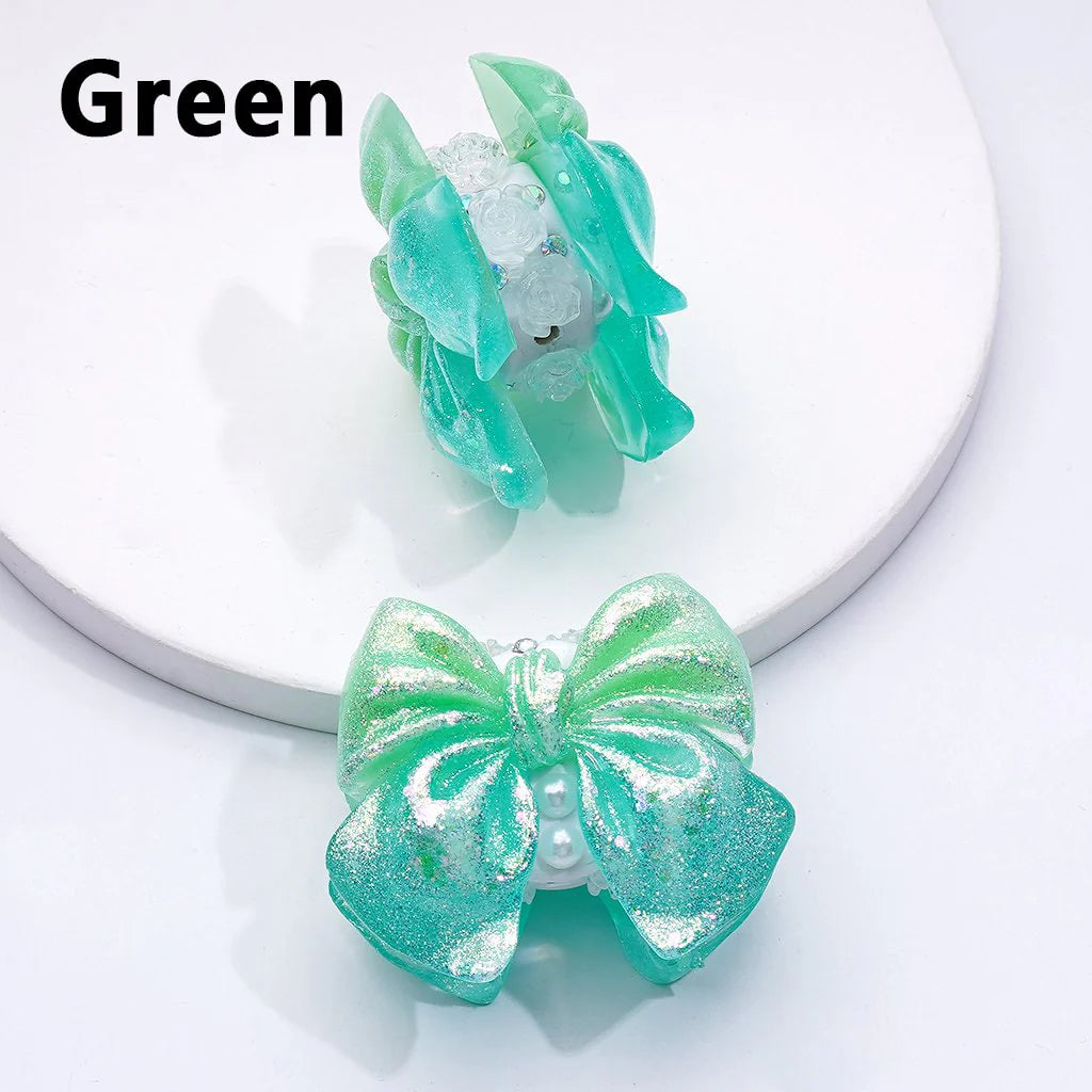 z-Bling Bling Glitter Bowtie Mini Cute Flowers White Pearls AB Rhinestones Clay Beads, Around 41*34MM