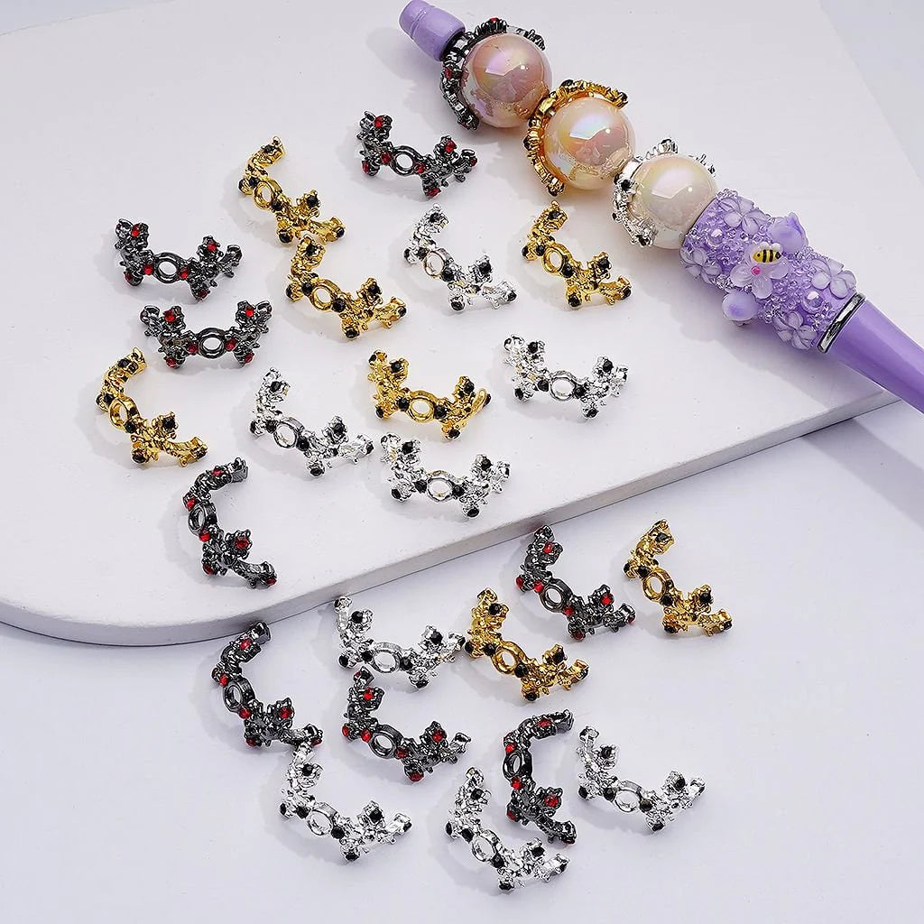 z-Multi Color Metal Bead Cage Cap Cross Black Red Rhinestones, 20MM