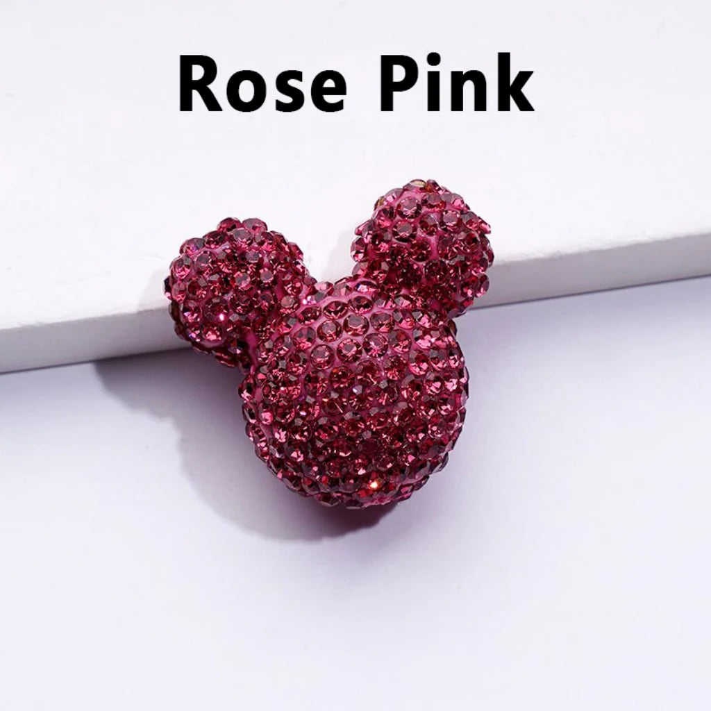 z-Vivid Cute Girl and Boy Mouse Head Clay Beads with Shiny Rhinestones in Solid Color, 22*24*17MM