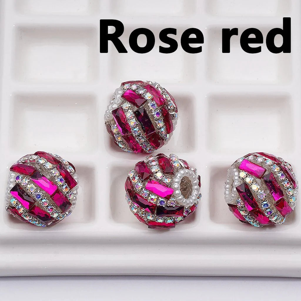 z-Spiral Style Shiny Rectangle & AB Rhinestones Chains White Pearls Loop Acrylic Beads, 20MM