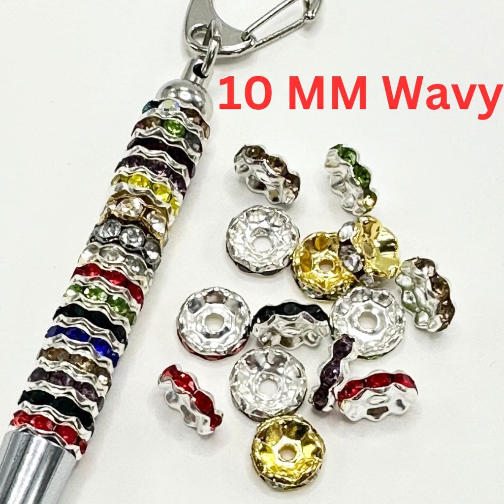 z-Crimp Beads, Metal Wavy Shape Spacers with Rhinestones in Solid Colors, 10mm