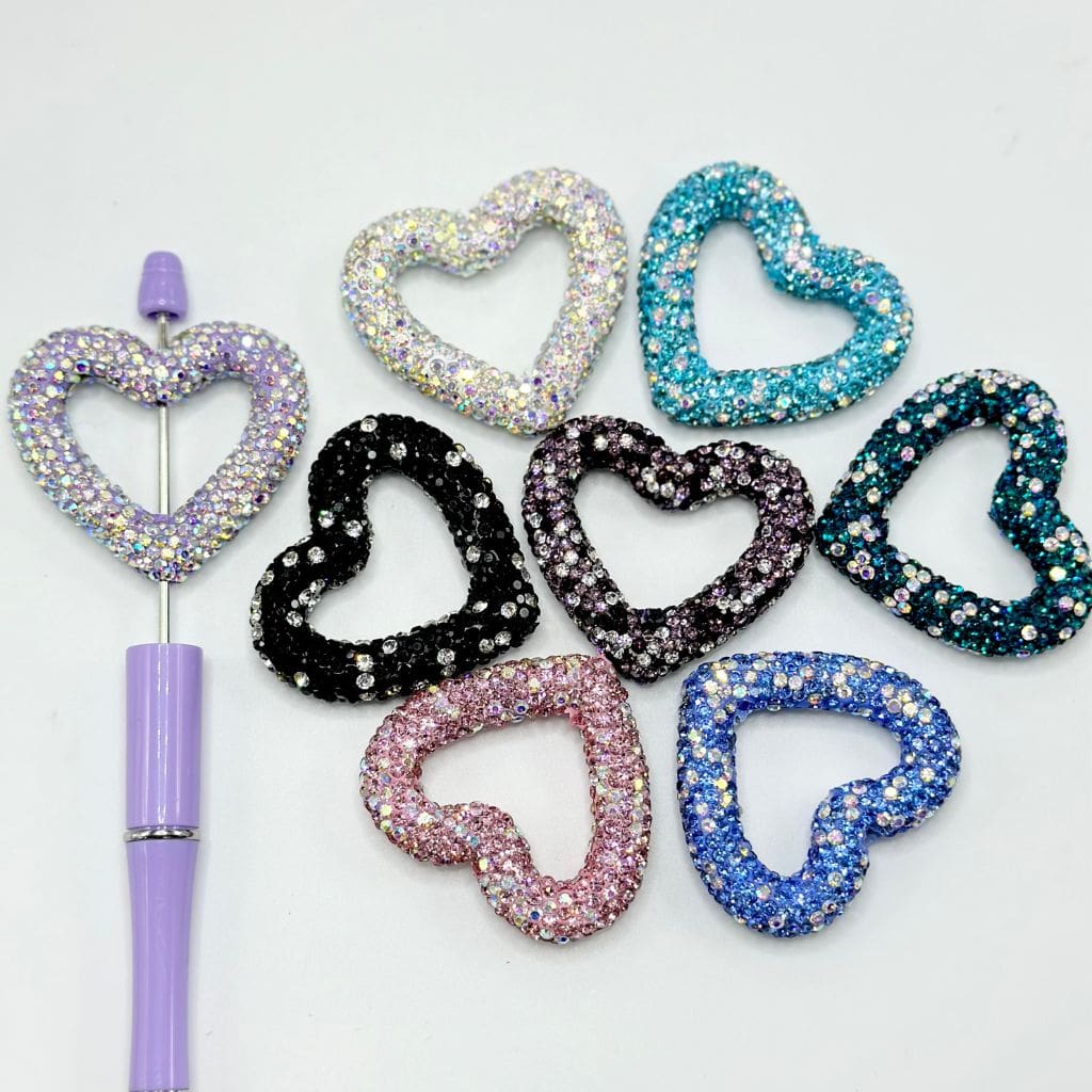 z-Bling Bling Heart Frame Clay Beads with Rhinestones, 48MM by 42MM