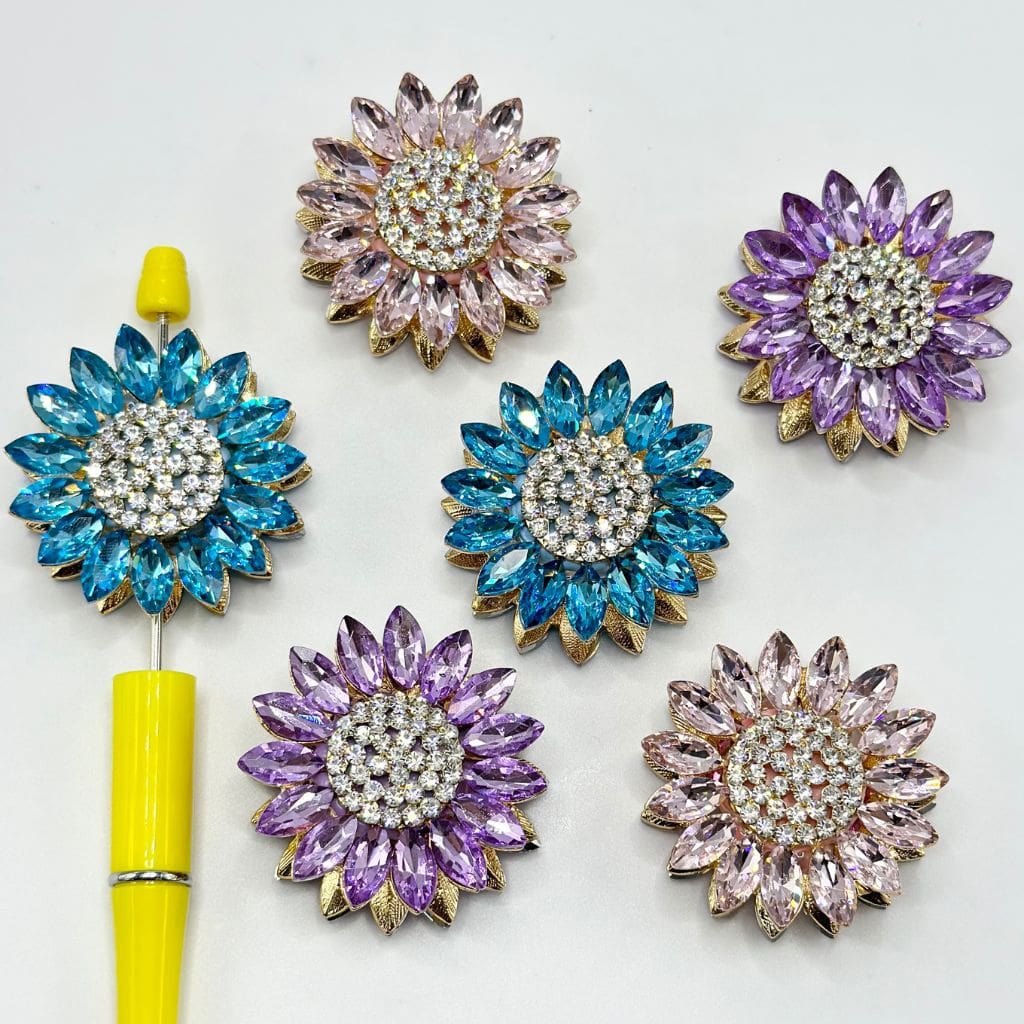 z-Fancy Sunflower Clay Beads with Sparkling Rhinestones over Alloy, 43mm Large