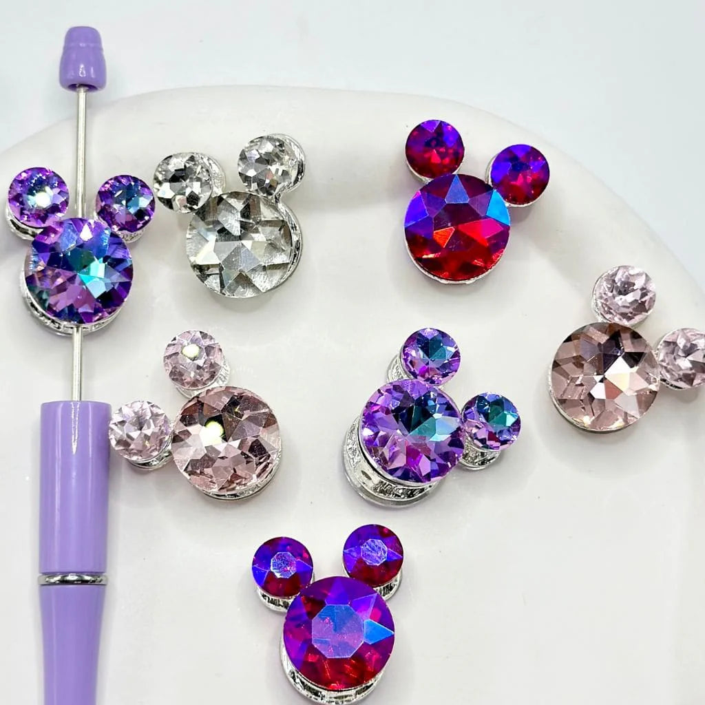 z-Silver Colored Metal Beads Double Layer Mouse Head with Rhinestones 26×24MM Random Mix