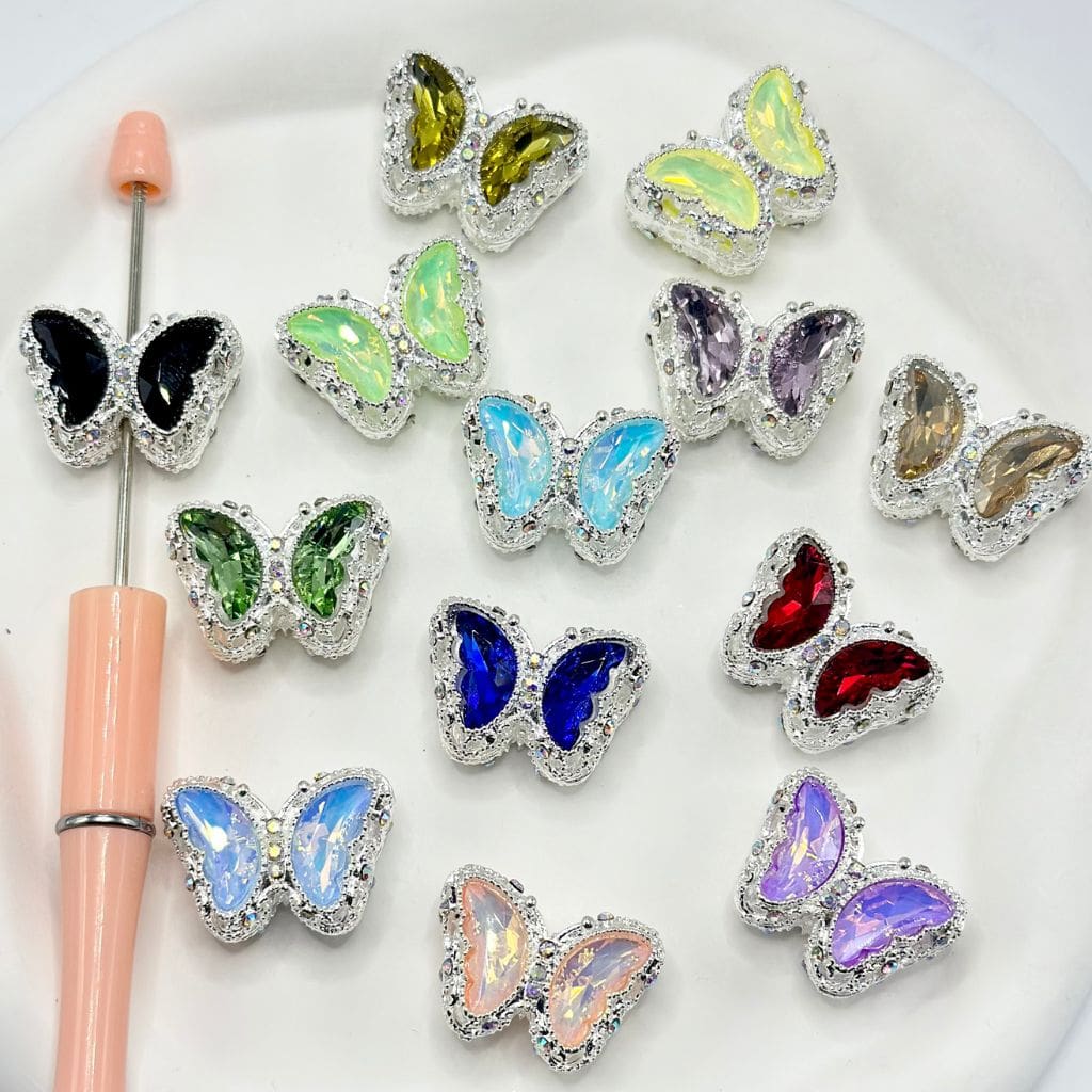 z-Multi Color Metal Beads with Fancy Alloy Hollow Sparkling Rhinestone Butterfly, 20MM by 28MM