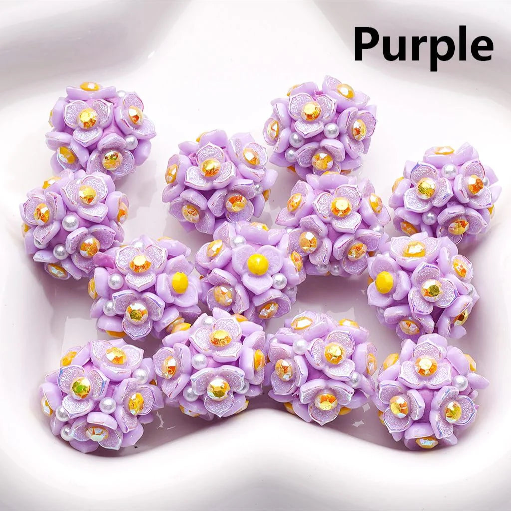 z-Clay Beads Shiny Cute Three-Petal Flower with Colorful Stamen White Pearls 20MM
