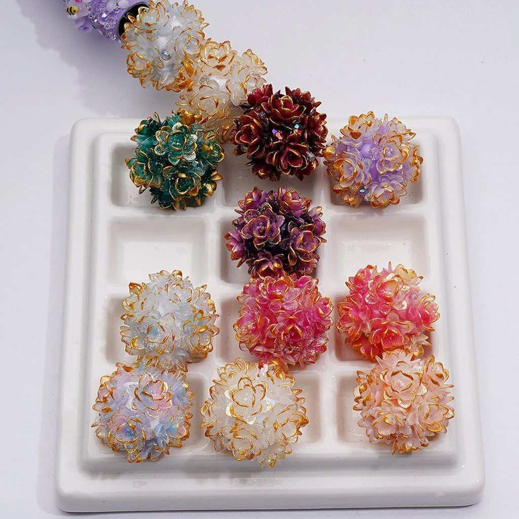 z-Clay Beads with Gold Color Edges Rose Flower and AB Rhinestones, Around 22MM