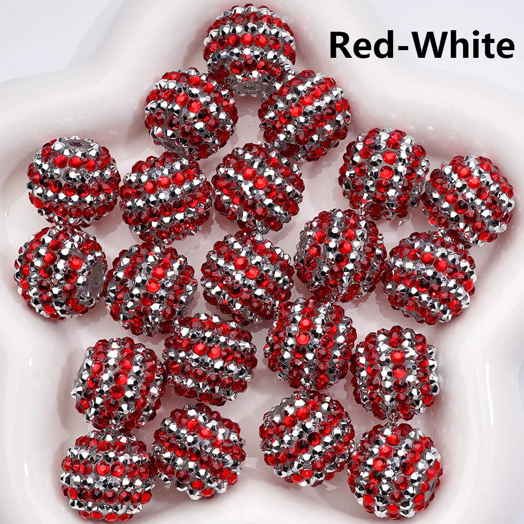 z-Double Color Shiny Rhinestones Stripes Round Acrylic Beads, 20MM