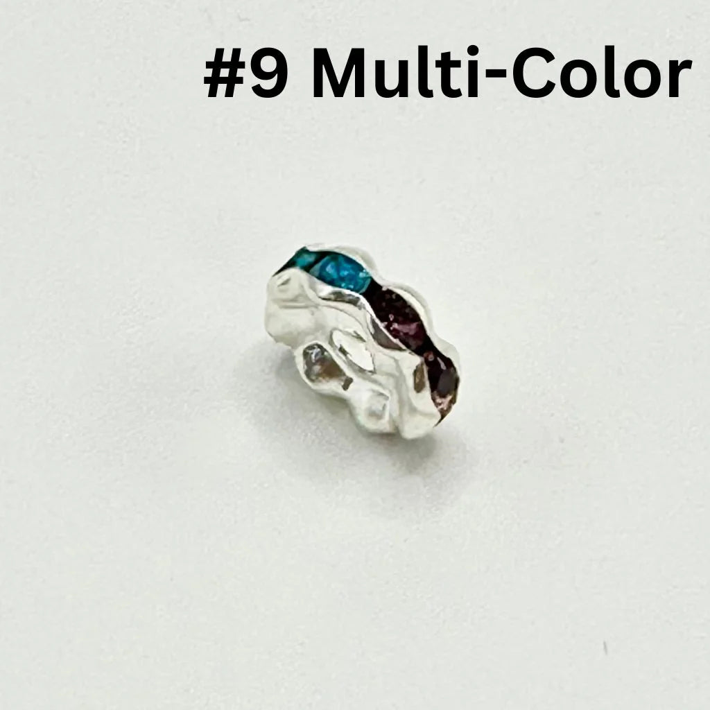 z-Crimp Beads, Metal Wavy Shape Spacers with Rhinestones in Solid Colors, 10mm