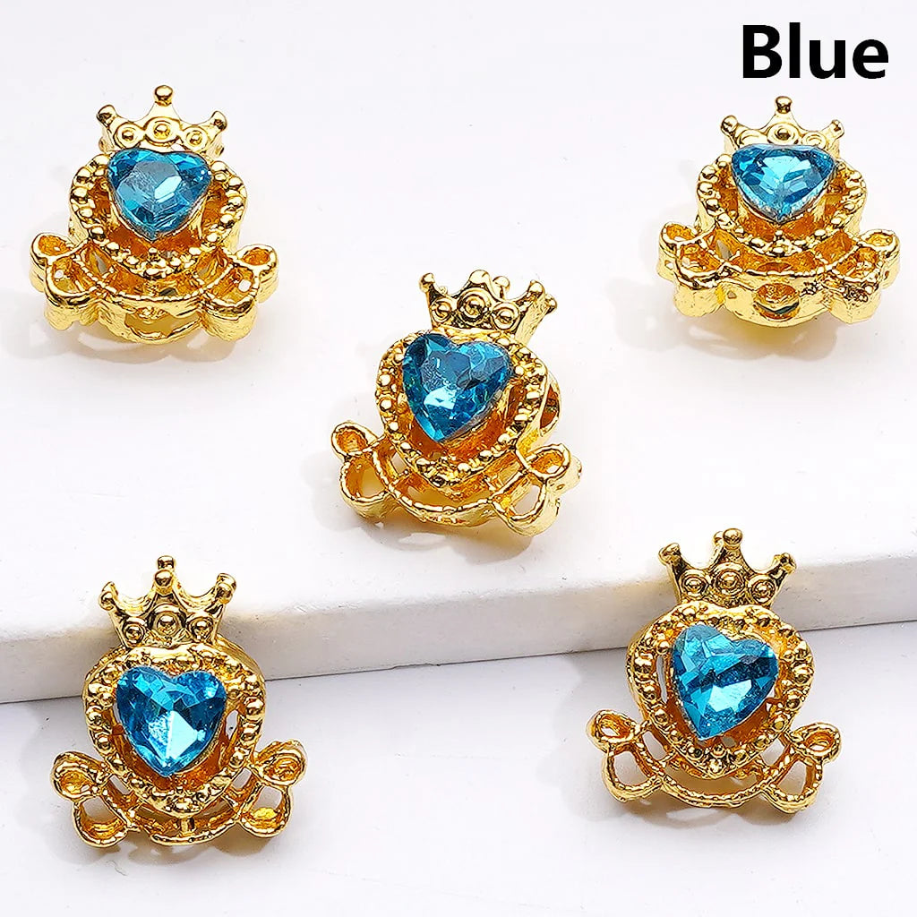 z-Gold Metal Beads Mini Fancy Heart with Crown & Shiny Heart Rhinestones, 14*16 MM