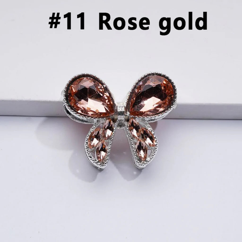 z-Silver Metal Beads with Delicate Fancy Bowtie and Colorful Shiny Rhinestones 31×26MM