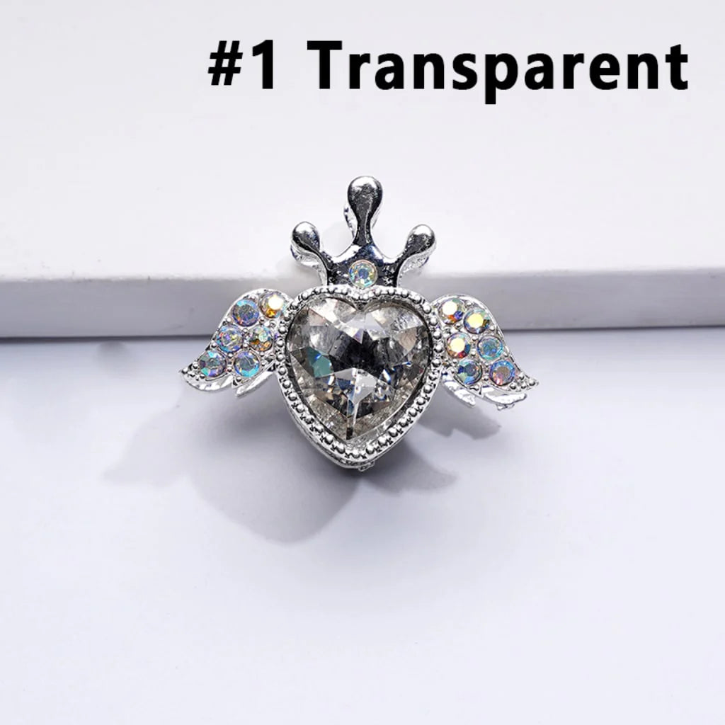 z-Silver Metal Beads with Bling Bling Large Heart Inside Fancy Heart Angel Crown and Mini AB Rhinestones 25×20MM