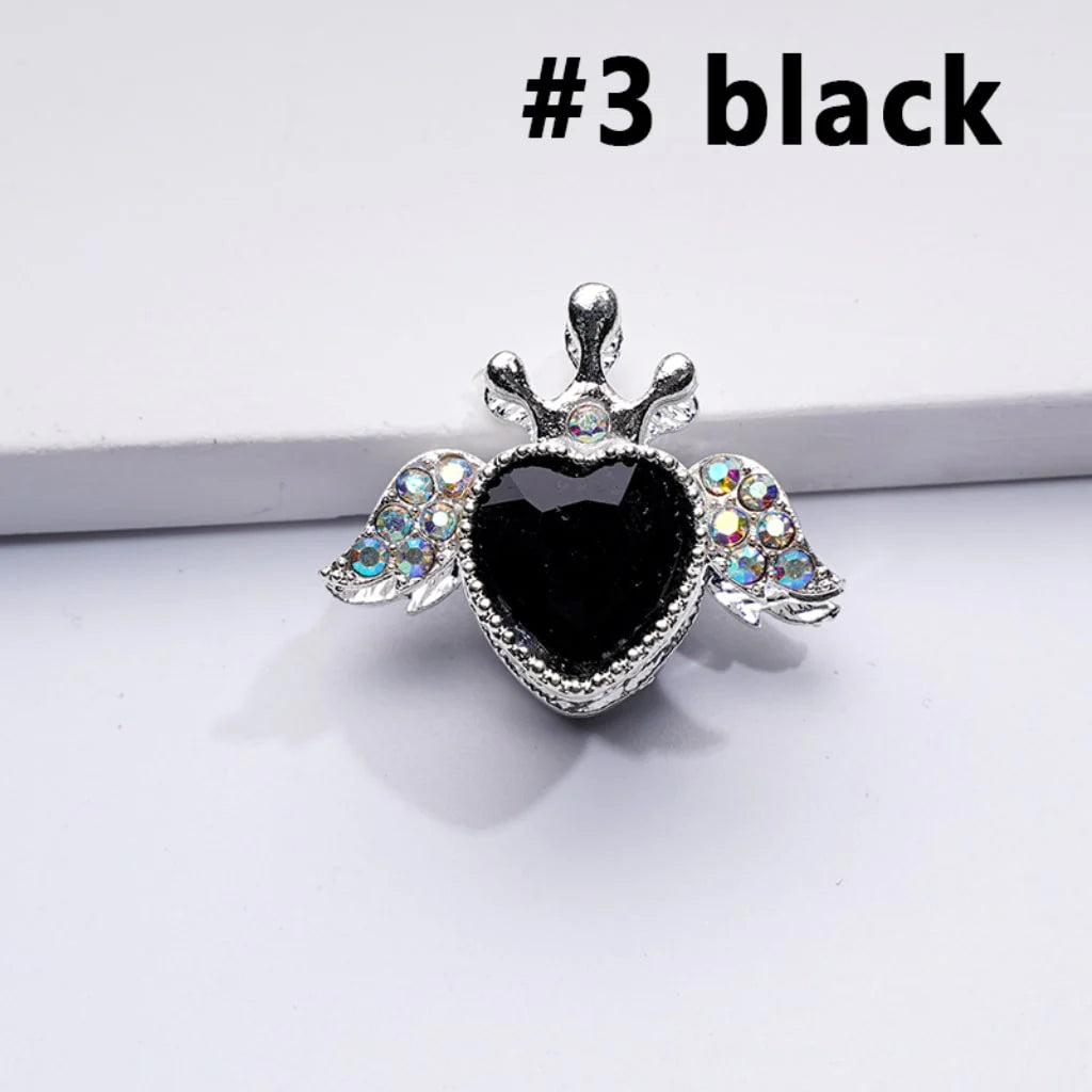 z-Silver Metal Beads with Bling Bling Large Heart Inside Fancy Heart Angel Crown and Mini AB Rhinestones 25×20MM