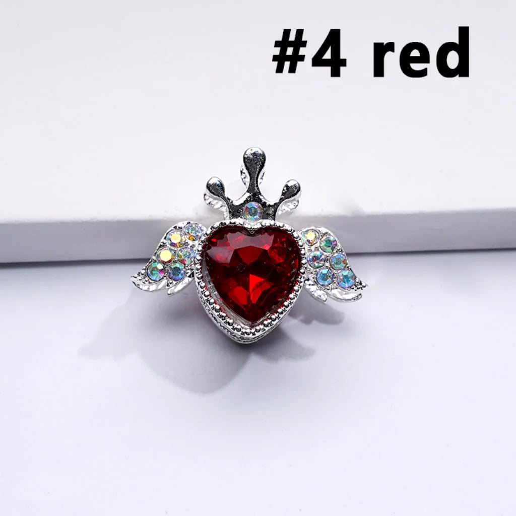 z-Silver Metal Beads with Bling Bling Large Heart Inside Fancy Heart Angel Crown and Mini AB Rhinestones 25×20MM