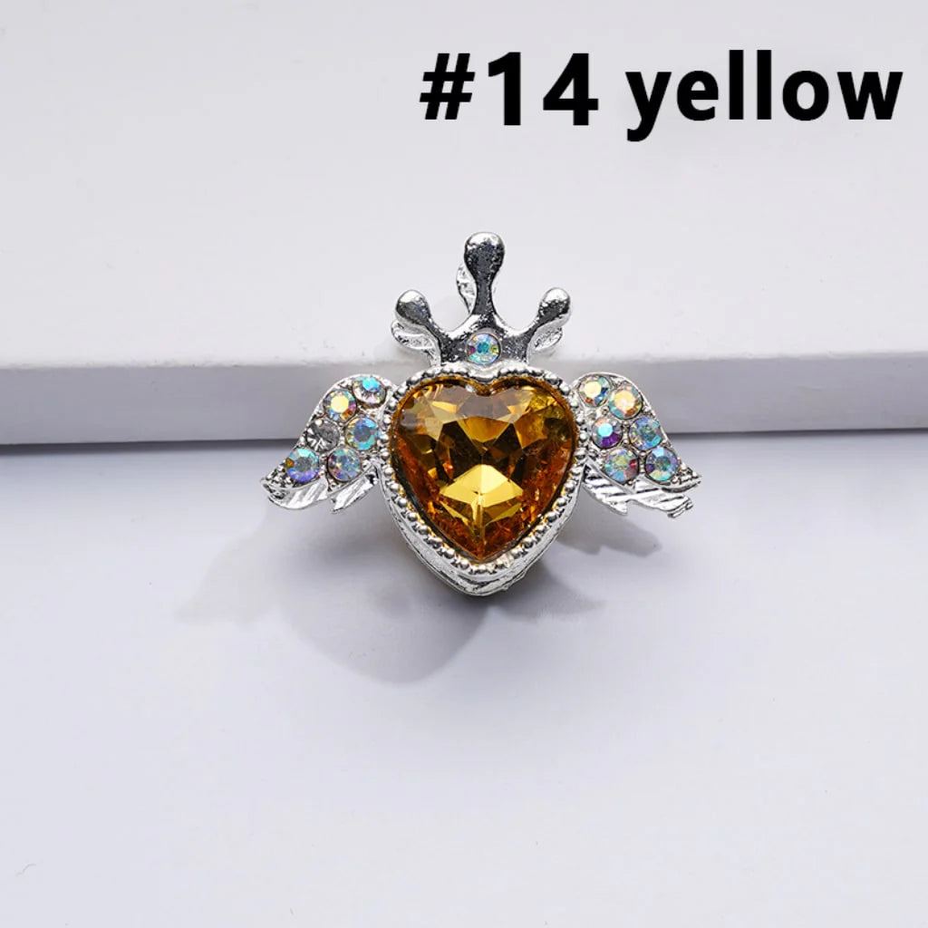 z-Silver Metal Beads with Bling Bling Large Heart Inside Fancy Heart Angel Crown and Mini AB Rhinestones 25×20MM