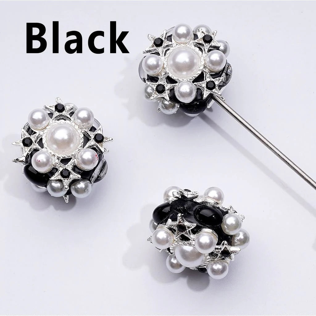 z-Delicate Fancy Silver Alloy Stars with Shiny Rhinestones White Pearls Clay Beads, Around 29MM