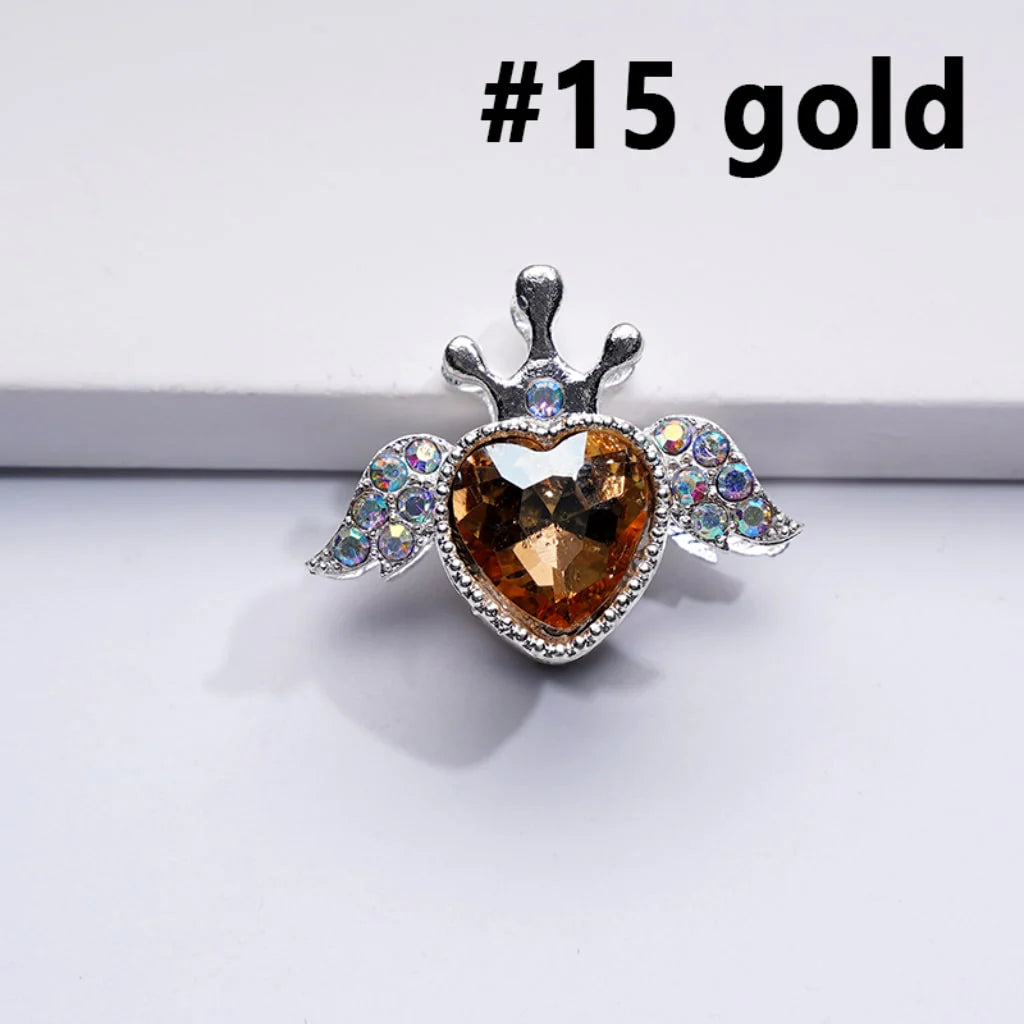 z-Silver Metal Beads with Bling Bling Large Heart Inside Fancy Heart Angel Crown and Mini AB Rhinestones 25×20MM