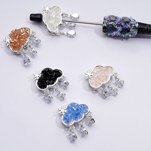 z-Silver Metal Beads Fancy Cloud with Crystal Rhinestone Chain 25*36MM Random Mix