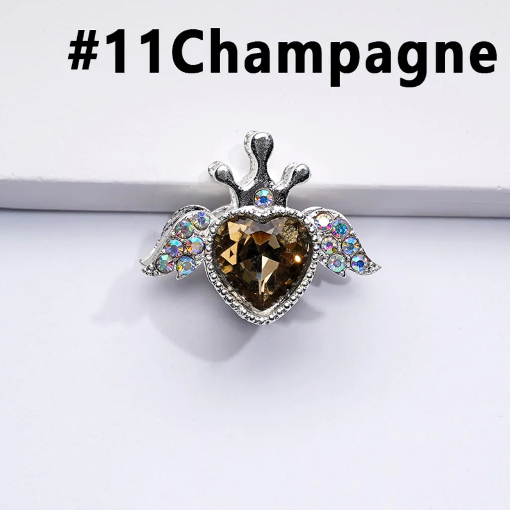 z-Silver Metal Beads with Bling Bling Large Heart Inside Fancy Heart Angel Crown and Mini AB Rhinestones 25×20MM