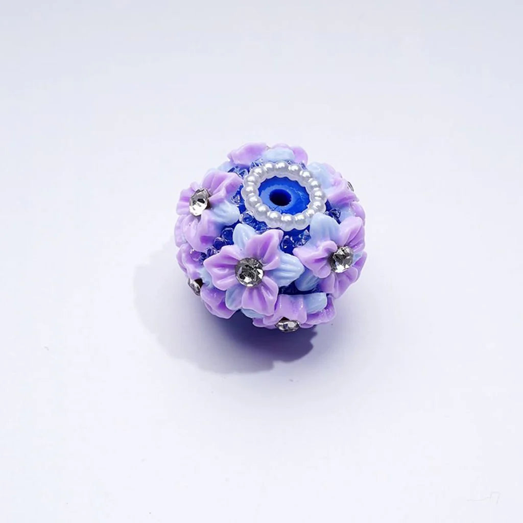z-Multi-Color Cute Flowers Clear Rhinestone Inside White Pearls Ring Clear Sugars Round Clay Beads, 20MM