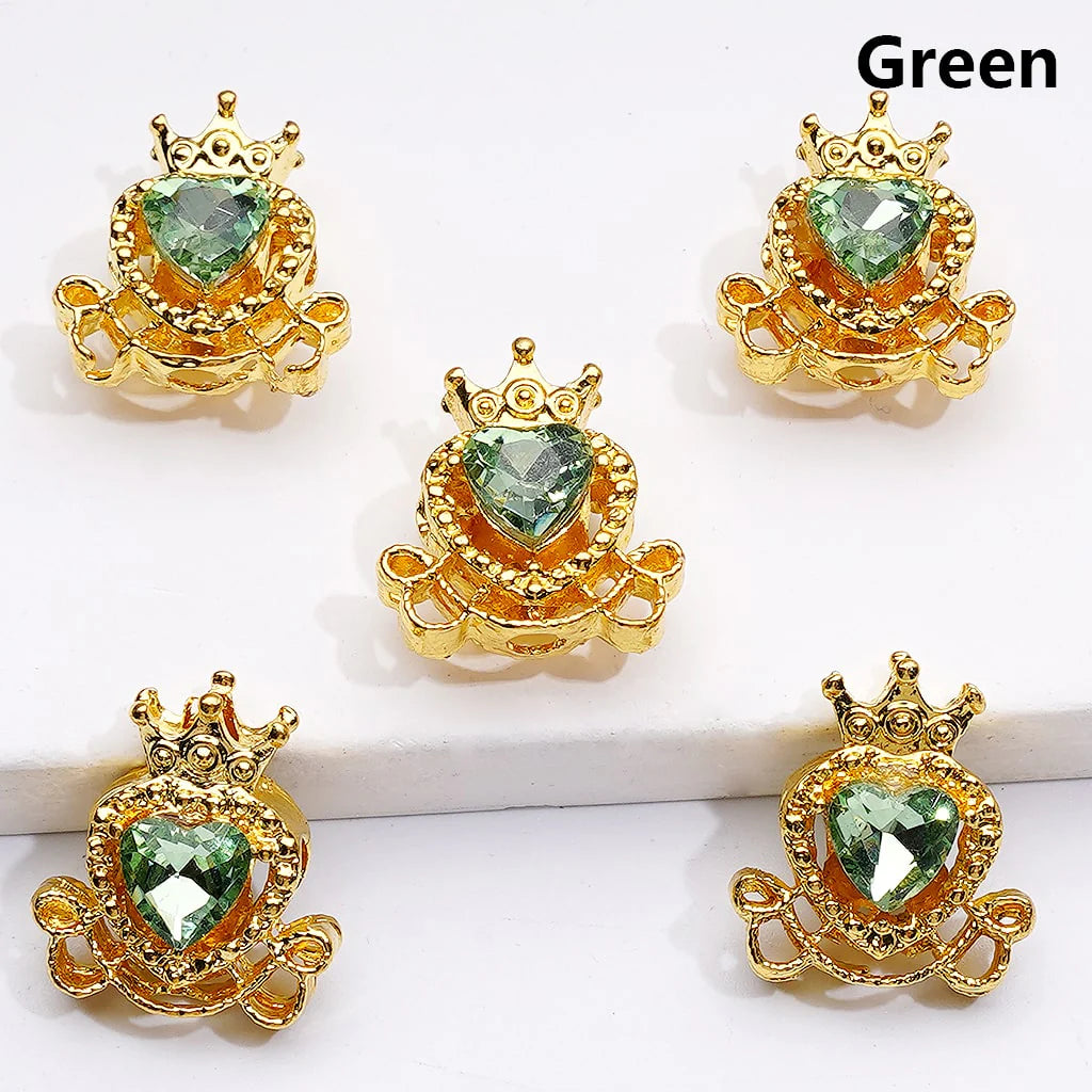 z-Gold Metal Beads Mini Fancy Heart with Crown & Shiny Heart Rhinestones, 14*16 MM