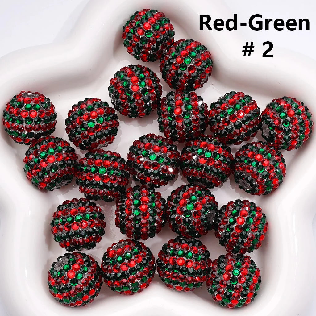 z-Double Color Shiny Rhinestones Stripes Round Acrylic Beads, 20MM