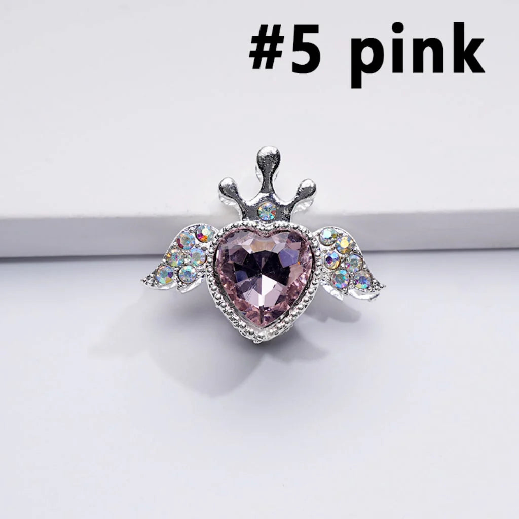 z-Silver Metal Beads with Bling Bling Large Heart Inside Fancy Heart Angel Crown and Mini AB Rhinestones 25×20MM