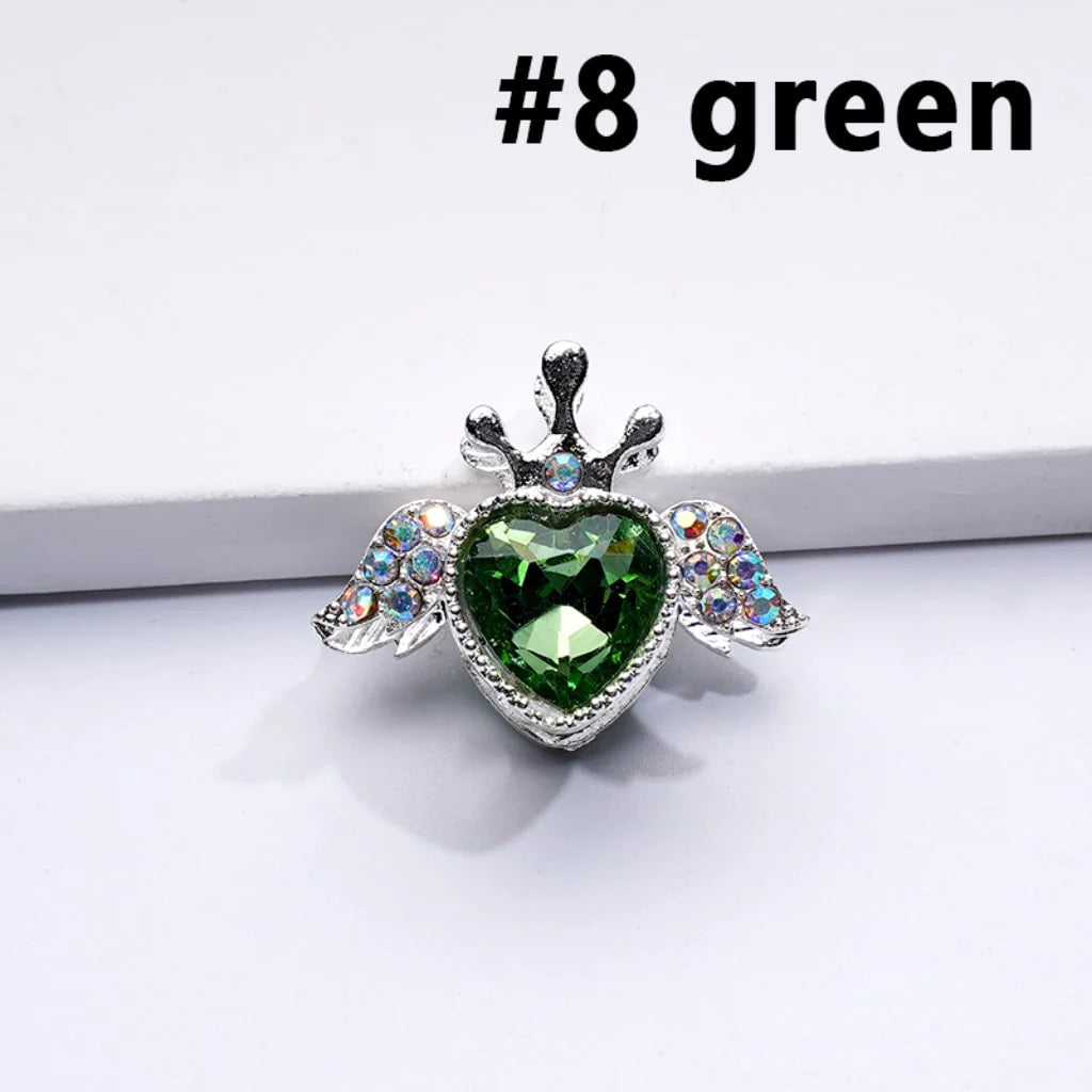 z-Silver Metal Beads with Bling Bling Large Heart Inside Fancy Heart Angel Crown and Mini AB Rhinestones 25×20MM