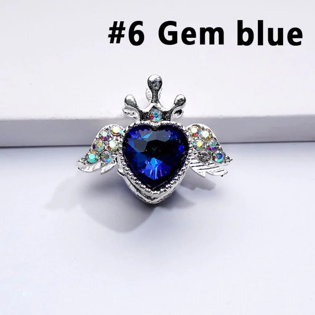 z-Silver Metal Beads with Bling Bling Large Heart Inside Fancy Heart Angel Crown and Mini AB Rhinestones 25×20MM