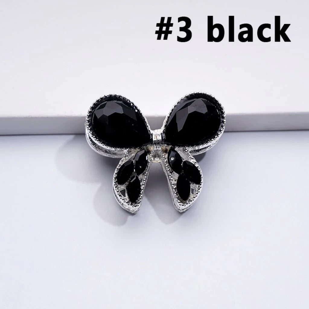 z-Silver Metal Beads with Delicate Fancy Bowtie and Colorful Shiny Rhinestones 31×26MM